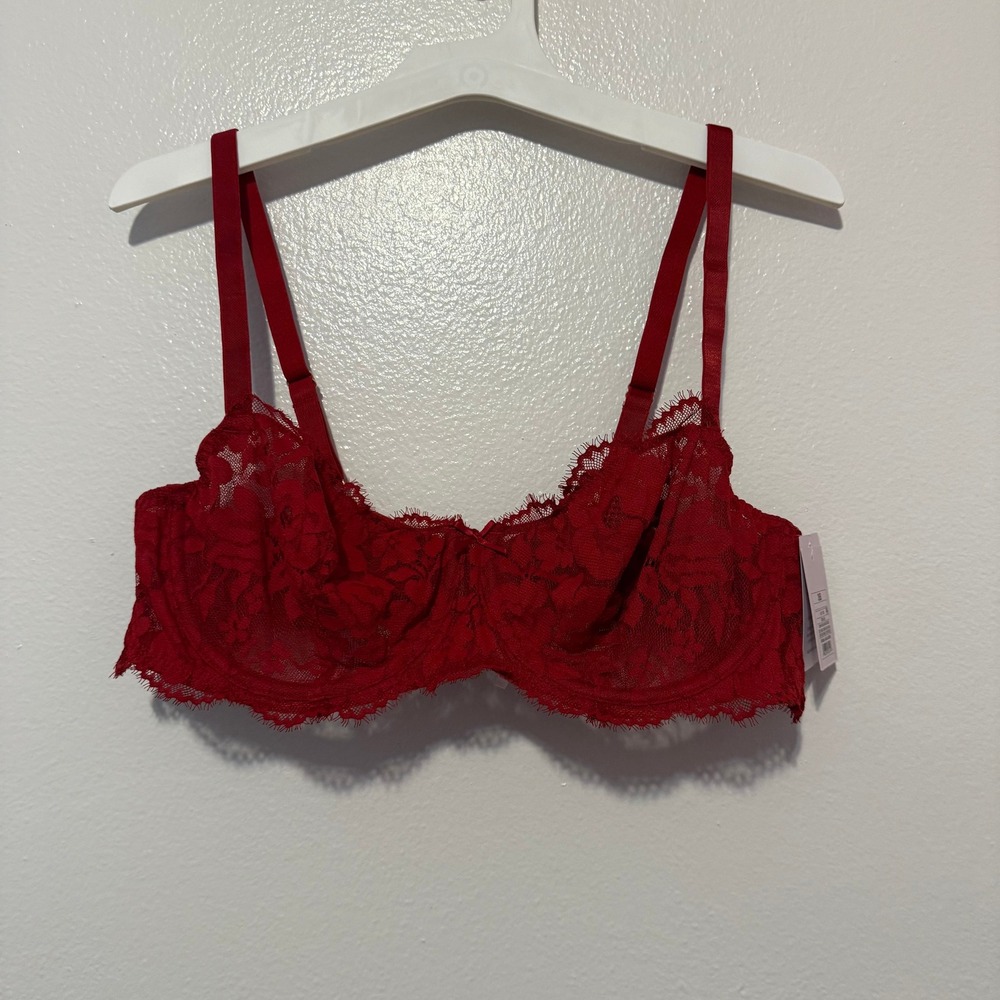 Auden Red Lace Balconette Bra Unlined Underwire Eyelash Trim 38B